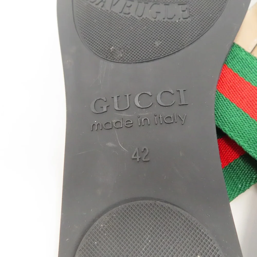 Gucci Double G Web Thong Sandals Black Mens 42 Flip Flops Gold Logo Italy - Picture 14 of 16